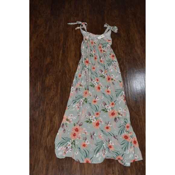 Nevena Rae Sleeveless Tie Floral Maxi Dress Tropical Button Smocked Size Small - Picture 2 of 4